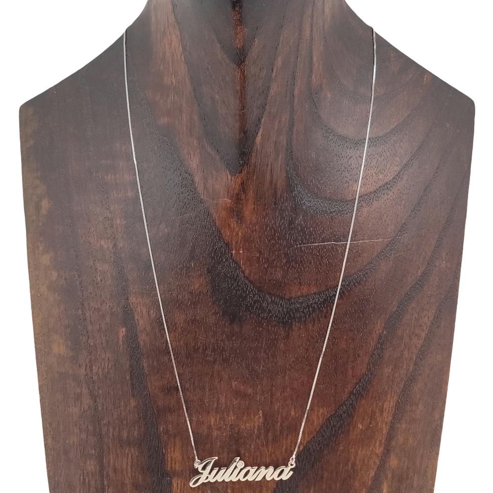 14k White Gold Julianna Script Nameplate Box Link Necklace